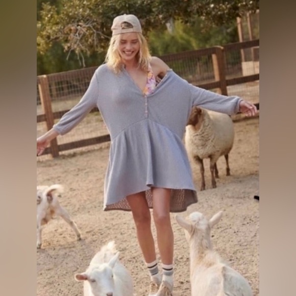 Free People Blossom Button Up Shirt Dress Ashblown Size Large - Picture 1 of 10